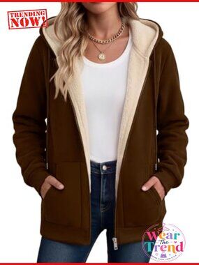 Sherpa Fleece Jacket Zip Up Hooded Thick Warm Winter Coat